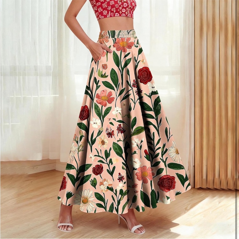 Floral Print A line Maxi Skirt - Picture 2 of 7